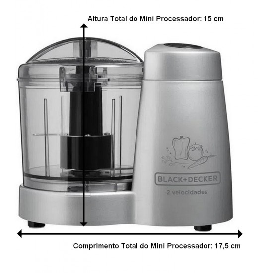 Mini Processador Black+Decker Cinza Com 2 Velocidades 120W 127V